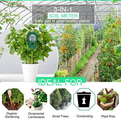 3-in-1 Soil Test Kit, Soil Moisture Meter/Soil ph Meter/Fertility Soil Tester, Soil Hygrometer for Garden, Farm, Plant, Outdoor, Indoor, Lawn Care Moisture Meter for Hous Plants (No Battery Needed)