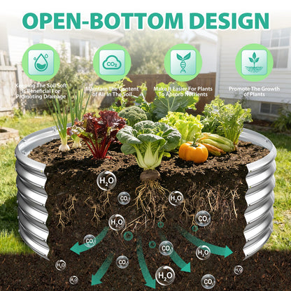 YSEJOMP 17" Tall Round Outdoor Garden Raised Garden Bed Kits-0.8MM Thick Metal Raised Planter Bed/Ground Planter Box for Variety of Flowers,Herbs,Vegetables,Trees (Silver, 48 Dia X 16.5inches)