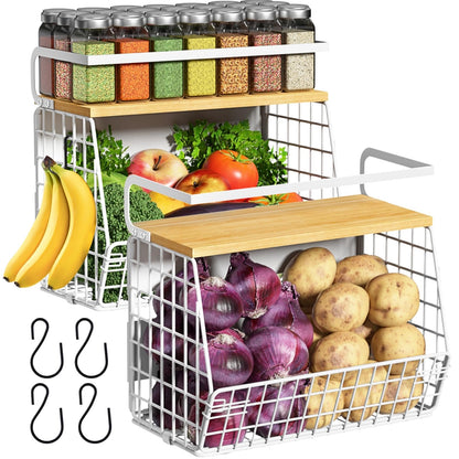 Ofiray-home Magnetic Shelf for Fridge with Wood Lid, Fruit Potato and Onion Storage Bins, Pantry Organizers & Storage, Large Container Magnetic Spice Rack for Refrigerator, Kitchen Counter, Cabinet