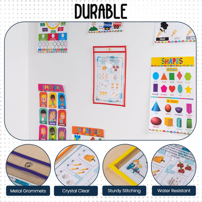 Essex Wares - 30 Pack, Assorted, Dry Erase Pocket Document Protectors,10" Wide x 13.5" Tall - Dry Erase Clear Plastic Sleeves - Reusable & Easy Erase Plastic Invoice Holders, Water-Resistant & Durable