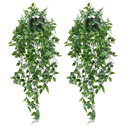 Whonline 2pcs Fake Hanging Plants, Artificial Potted Plants for Indoor Outdoor Aesthetic Office Living Room Shelf Decor