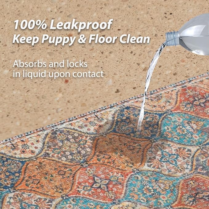 nunubaby Washable Pee Pads for Dogs, Stylish, Non-Slip and Leak-Proof Pee Pads. Reusable Potty Pads for Dogs for Crates and Floors.(Cream/Multi, 36" x72" )
