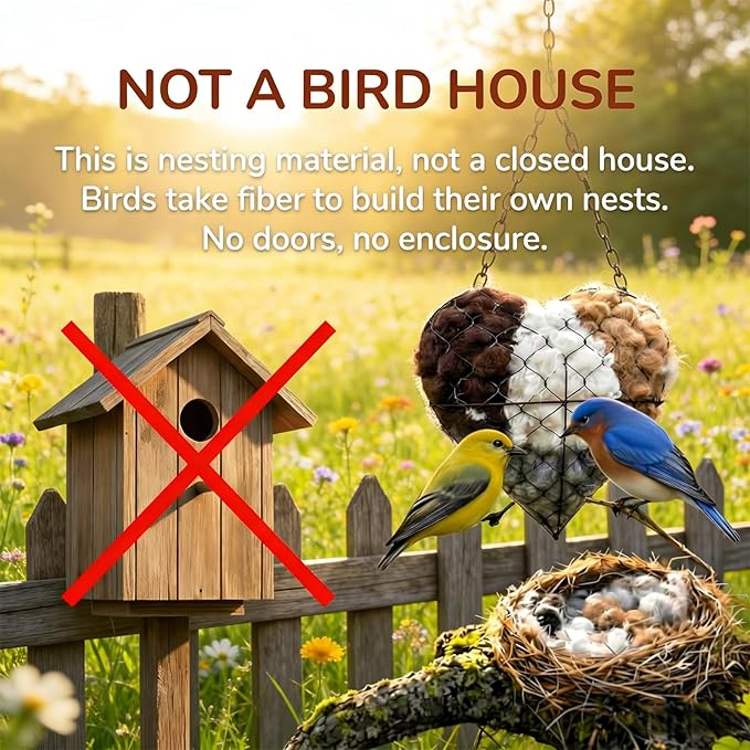 2026 New Handmade Alpaca Fiber Bird Nesting Heart,Refillable Alpaca Bird Nesting Material,Nesting Material for Wild Birds and Hummingbirds for Fowl Gifts Animal Hummingbirds Lovers (3pcs)