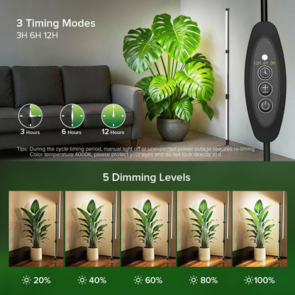 SGLEDS 55W Standing Plant Grow Light for Indoor Plants, Full Spectrum Grow Lights with Dimmer & Timer, Plant Lights for Large Houseplants, Indoor Garden Rack, Balcony & Greenhouse