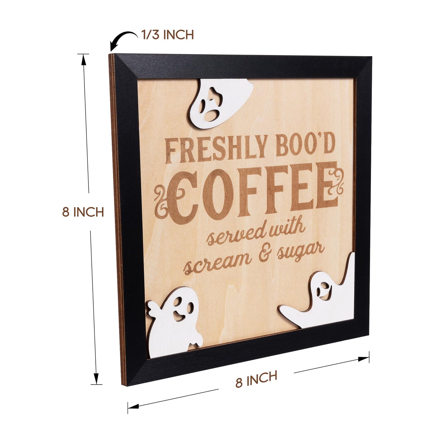 FRESHLY BOO’D COFFEE Halloween Signs with Stand, Funny Halloween Coffee Bar Decorations, Wooden Halloween Kitchen Decor Accessories, Cute Coffee Bar Wood Sign, Halloween Retro Home Decor Room Indoor Stuff