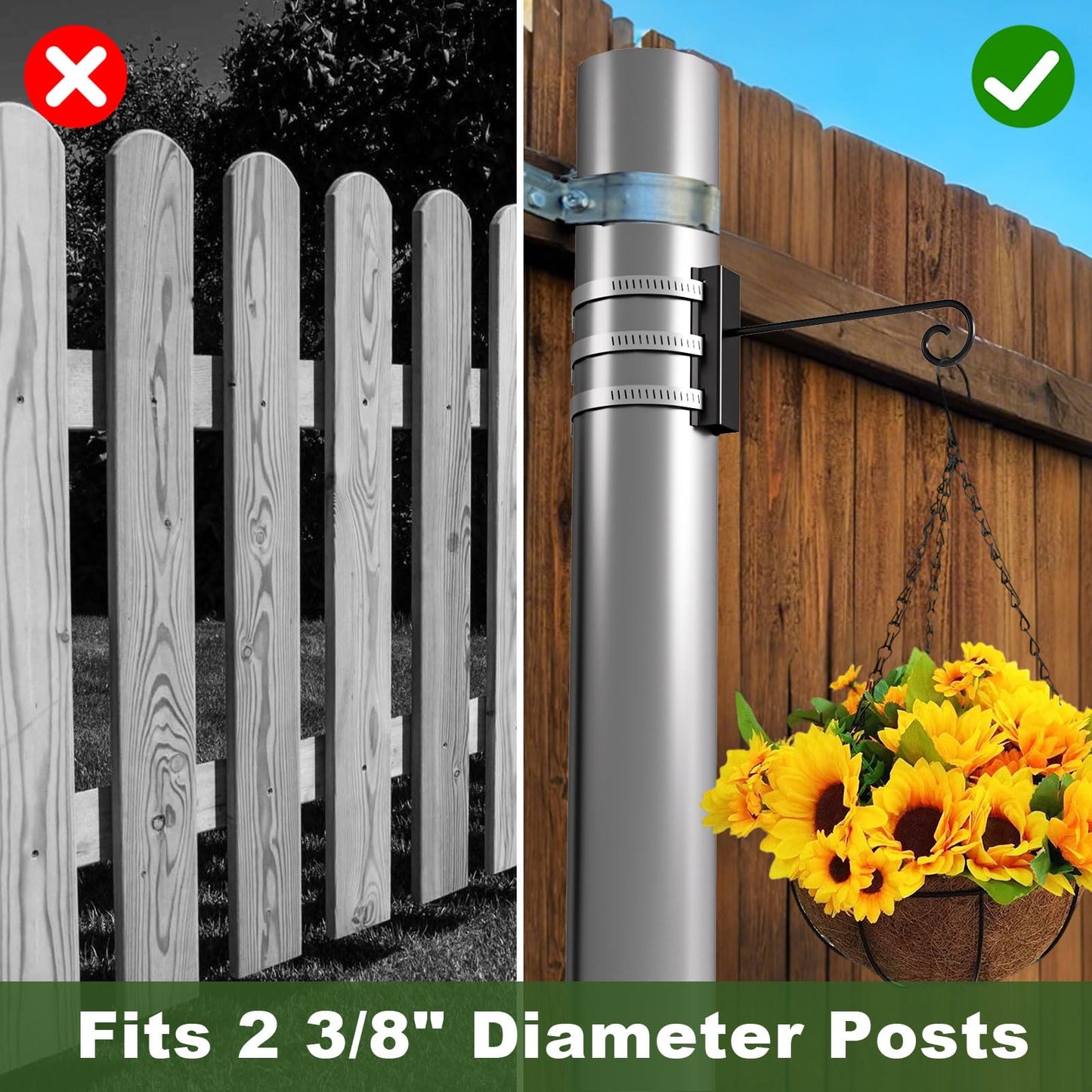 Xbpeuy 2 PCS Adjustable Fence Post Hangers, Bird Feeder Hanger Hooks, Plant Garden Hook, Wind Chime Hanger for 2" to 2 3/8" Diameter Posts