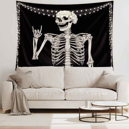 Riyidecor Skull Skeleton Tapestry Wall Hanging 51Hx59W Inch Funny Black and White Theme Home Decor for Men Women Gothic Hippie Halloween Bohemian Terror Rock and Roll Bedroom Living Room Dorm WW-SOKA