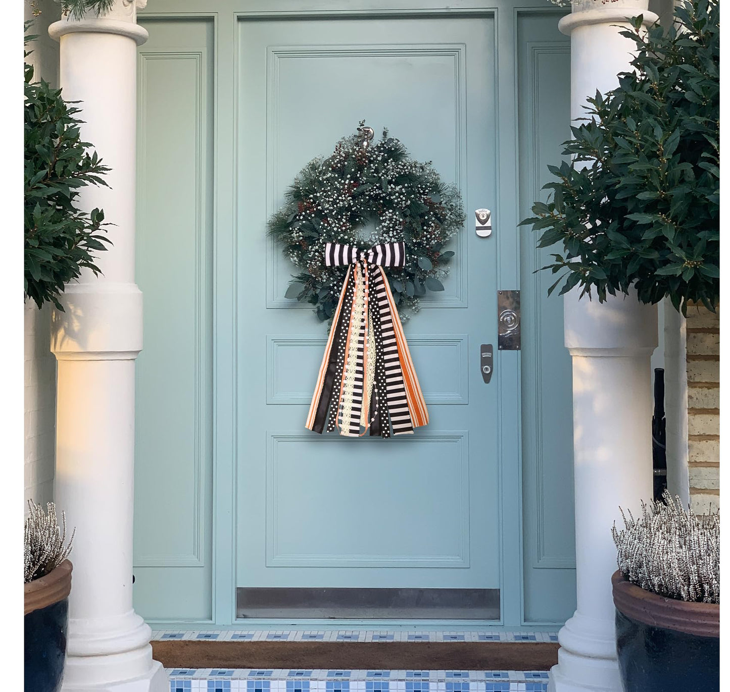 Vickasi Halloween Black Stripes Wreath Bows for Front Door, Orange Lace Ribbon Bowknot Holiday Bows Accessories for Wreath Thanksgiving Decorations