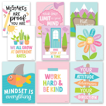 Hadley Designs Motivational Poster for Classroom Decor - 9 Growth Mindset Classroom Posters Elementary, Inspirational Wall Decor Middle School, Teacher Must Haves, Pastel Bulletin Board Decorations