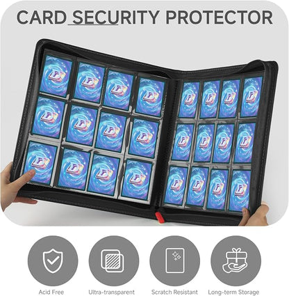Trading Card Binder with Zip,12 Pockets Card Binder,720 Double Sided Pocket Card Collection Binder,Card Album Card Folder for MTG,TCG,Sports Cards,Game Cards,Black