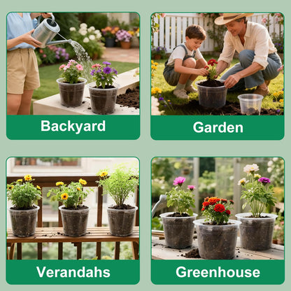 SLMKHHU 45 Pack 7/8/10 Inch Clear Nursery Pots with Drainage Holes,Higher Large Gallon Clear Plastic Pots for Plants,Plant Seedling Pot for Indoor & Outdoor Gardening