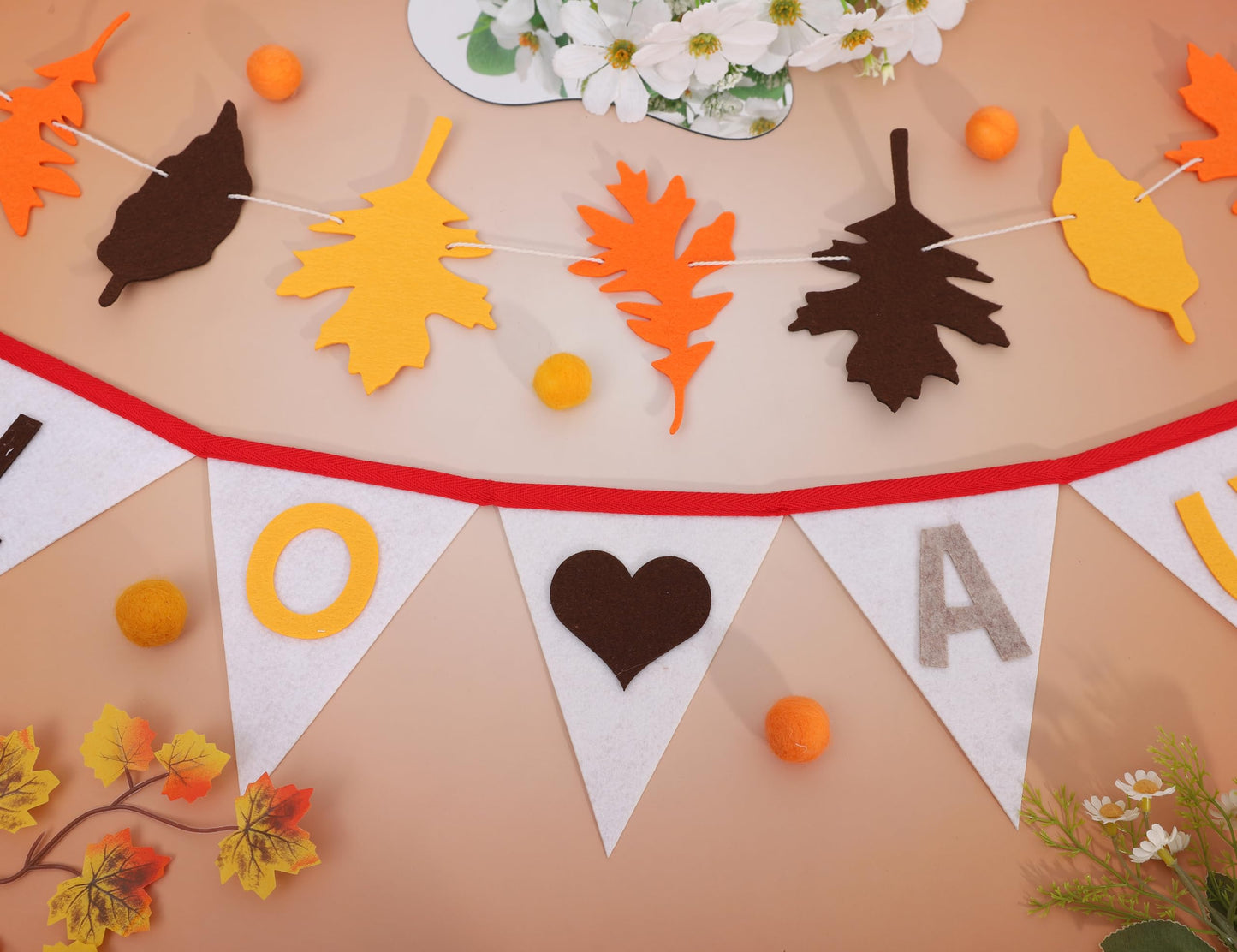 Hello Autumn Felt Bunting - Harvest Festival Farm Theme Wall Hanging Garland, Thanksgiving Autumn Leaves Garland, Halloween Pumpkin Spice Banner, Halloween Nursery Room Fire Place Hanging Decors