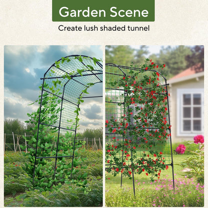 FOLLOOK Garden Arch Trellis for Climbing Plants Outdoor, 7.8 ft Tall Cucumber Trellis for Raised Bed, Plastic-Coated Metal Plant Support Vegetable Squash Pea Bean Grape Vine Arbor, Black
