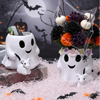 Chunful 2 Pcs 6 Inch Couple Ghost Pen Holder Ghost Buckets Desk Table Centerpieces Decor Resin Bucket Vase Planter Pot Gift for Indoor Outdoor Garden Home Table Decoration