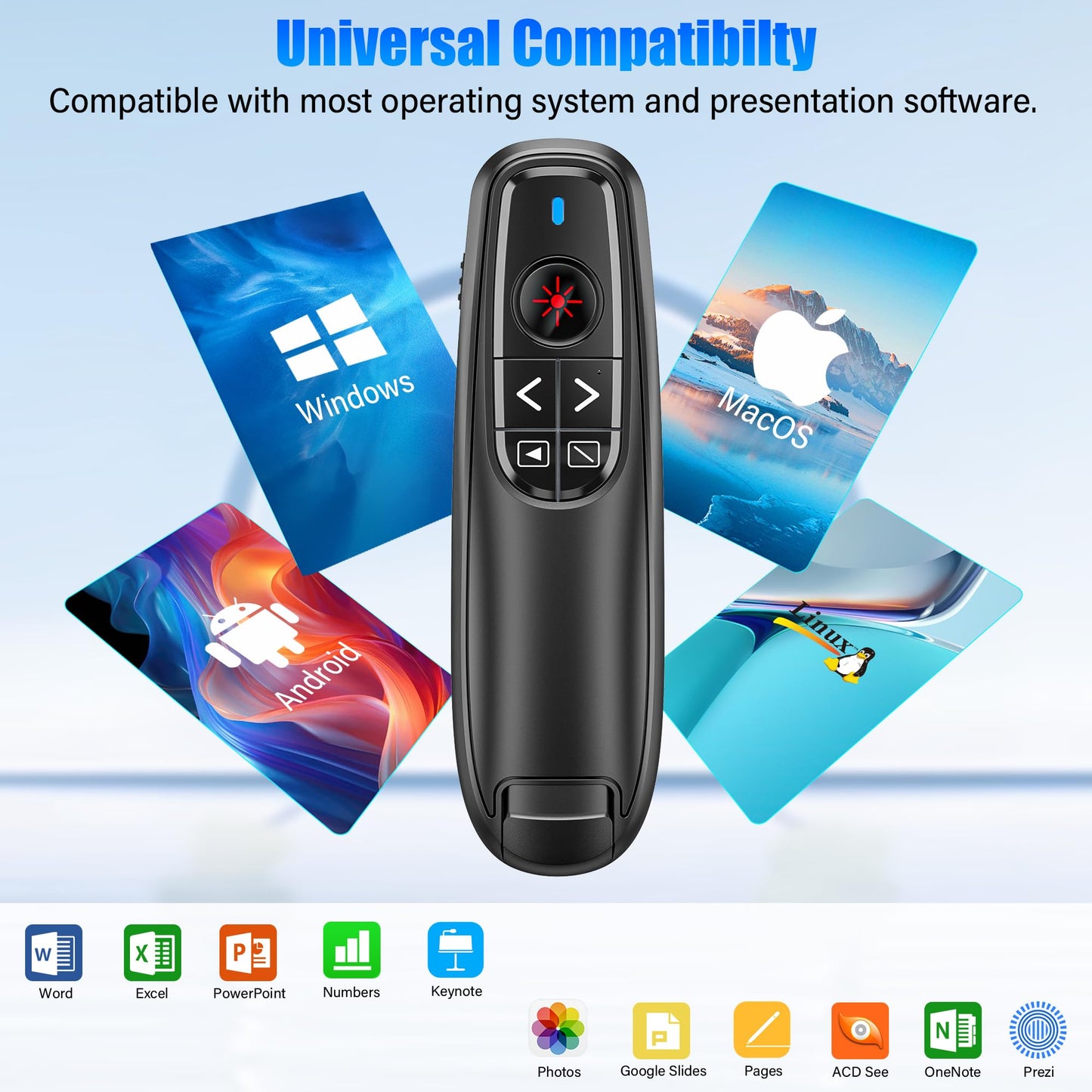 Presentation Clicker Wireless Presenter Remote Clicker, USB C PowerPoint Clicker for Presentation, RF 2.4GHz Computer Presenter Clicker Slide Advancer for Google Slides,Mac,Laptop