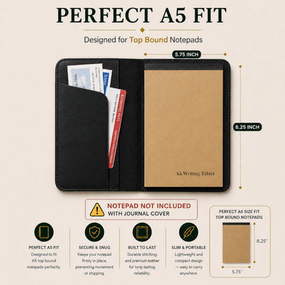 TheAntiq Leather A5 Journal Cover Top Bound – Handmade Vintage Leather Notebook Cover with Pen Holder & Card Slots – Refillable Travel Diary Organizer for Men & Women 5.7 x 8.25 (Black)