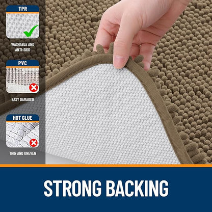 OLANLY Bathroom Rugs 32x20, Extra Soft Absorbent Chenille Bath Rugs, Rubber Backing Quick Dry, Machine Washable Bath Mats for Bathroom Floor, Tub and Shower, Home Decor Accessories, Tan