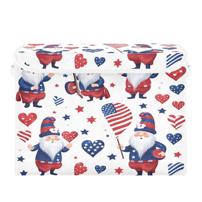 Storage Bins with Lids and Handles,American Day Flag Stars Gnomes Storage Box Storage Basket with Cover Collapsible Organizer Containers for Home Closet, Shelves