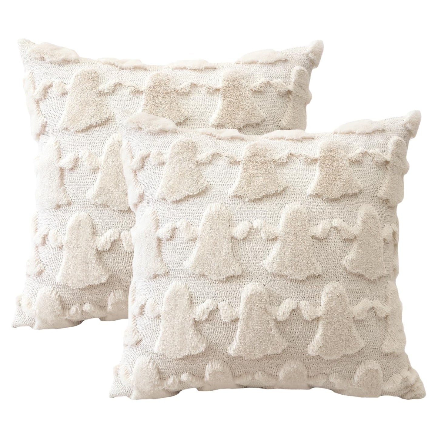 OTOSTAR Set of 2 Ghost Pillow Covers Halloween Throw Pillow Covers for Sofa Couch Bed Living Room Soft Plush Short Wool Velvet Farmhouse Throw Pillow Covers for Thanksgiving Cream Beige 14x14 Inch