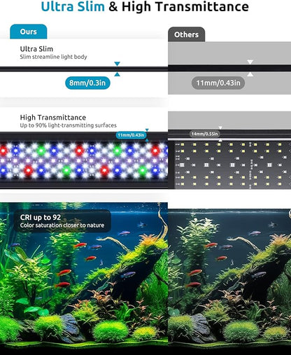 SEAOURA Full Spectrum Aquarium Light, 24/7 Custom Timer, Power-Off Memory, 36-42in 7-Row LED Fish Tank Lights, 8 Colors, 20 Brightness, Day & Night Cycle, Adjustable Mount for Freshwater Plant Growth