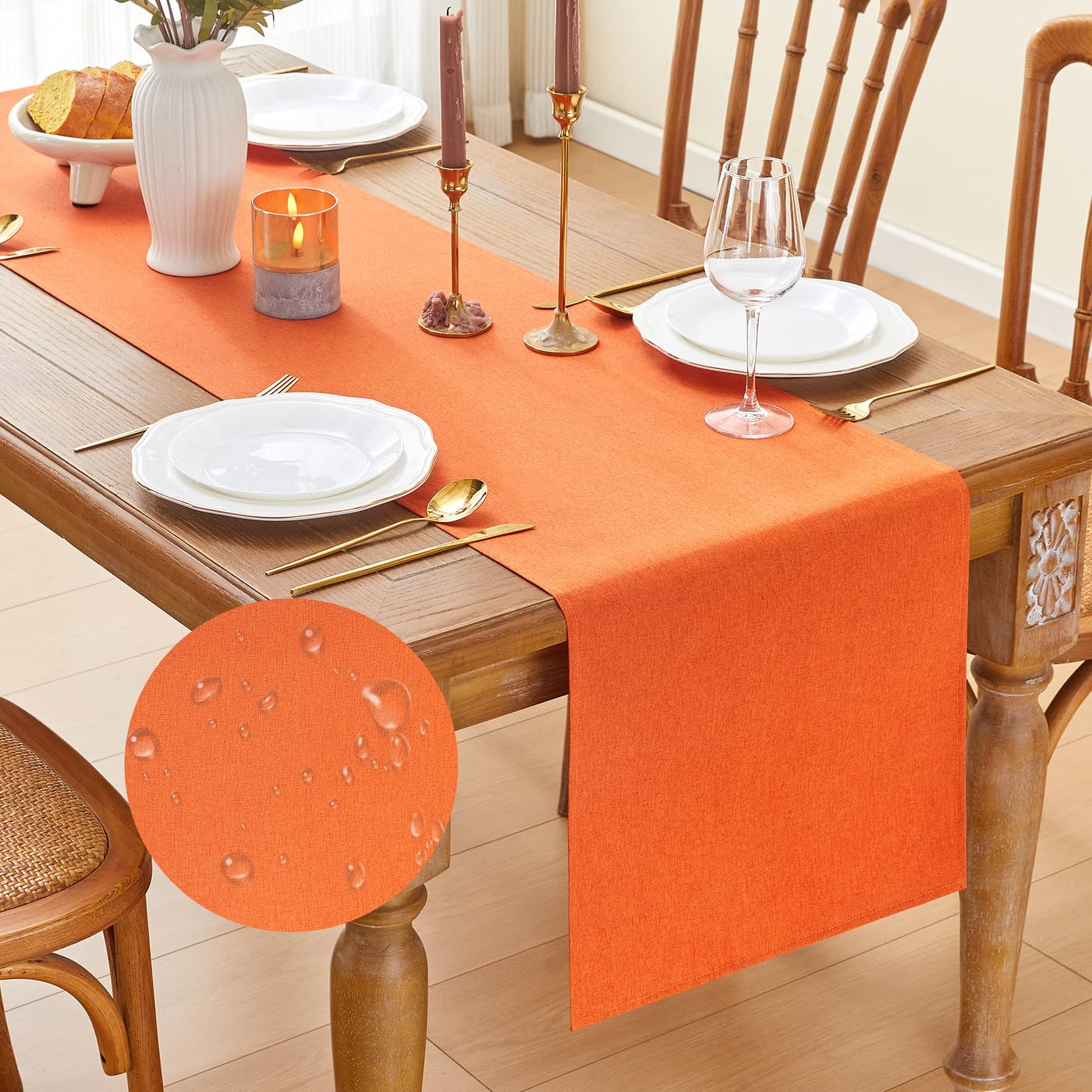 YATOJUZI Orange Table Runner Seasonal Autumn Kitchen Dining Coffee Table Decoration 95 Inches Long Waterproof Farmhouse Rustic Table Runner Halloween Home Wedding Party Decor 16x95Inch