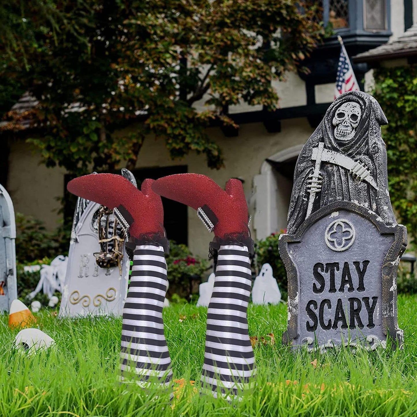 Halloween Witch Legs Yard Stakes 2 Pack 18.5 inch Wicked Witch Legs Halloween Decorations Halloween Witch Legs Props for Lawn Front Door Haunted House Decor
