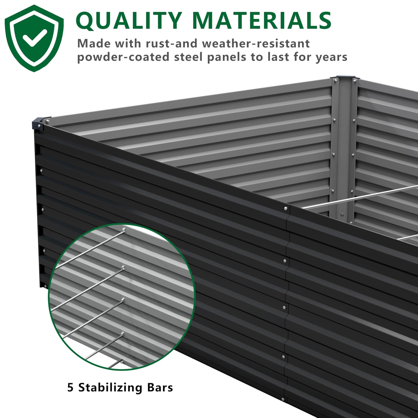 DIIYIV Galvanized Raised Garden Bed Kit Outdoor Patio,8x2x2ft Large Rectangular Metal Planter Boxes,Deep Root Box Planter for Gardening,Vegetables,Flowers,Herbs-Black