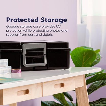 IRIS USA 4" x 6" |Made in USA| Photo Organizers and Picture Storage Box with Handle, 16 Inner Cases/Containers for Tasks, Stickers, Ephemera, & Flashcards - Black/Clear
