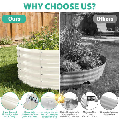 YSEJOMP 17" Tall Round Outdoor Garden Raised Garden Bed Kits-0.8MM Thick Metal Raised Planter Bed/Ground Planter Box for Variety of Flowers,Herbs,Vegetables,Trees (Cream White, 48 Dia X 16.5inches)
