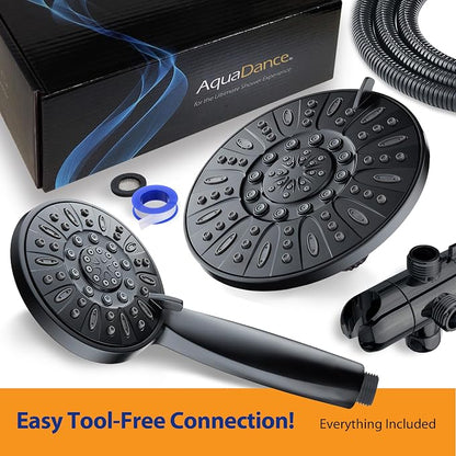 AquaDance 7" Premium High Pressure 3-Way Rainfall Combo for The Best of Both Worlds - Enjoy Luxurious Rain Showerhead and 6-Setting Hand Held Shower Separately or Together - Matte Black Finish