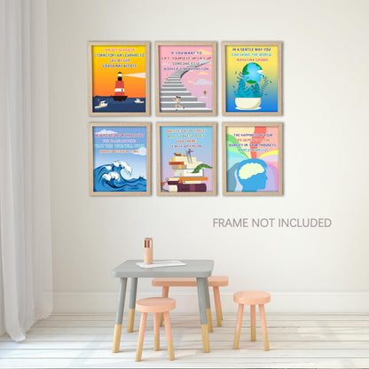 KDMAZH 6pc Set Inspirational and Motivational Classroom Posters， Language educational poster， Positive Posters， for Middle and High School Classroom Decorations ，8×10Inch，Unframed