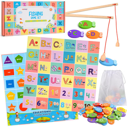 Haktoys Fishing Alphabet Game Montessori Magnetic Learning Toy, 4-in-1 ABC Letters, Numbers, Colors and Shapes Educational Game for Toddlers Preschool Kids, Fishing for Numbers