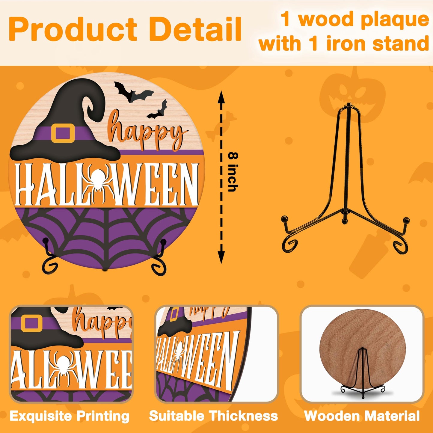 Seclate Halloween Desk Decorations for Home, Witch Hat Wooden Table Centerpieces for Office Living Room Shelf Decor, Spider Web Gifts for Women Friends - E07