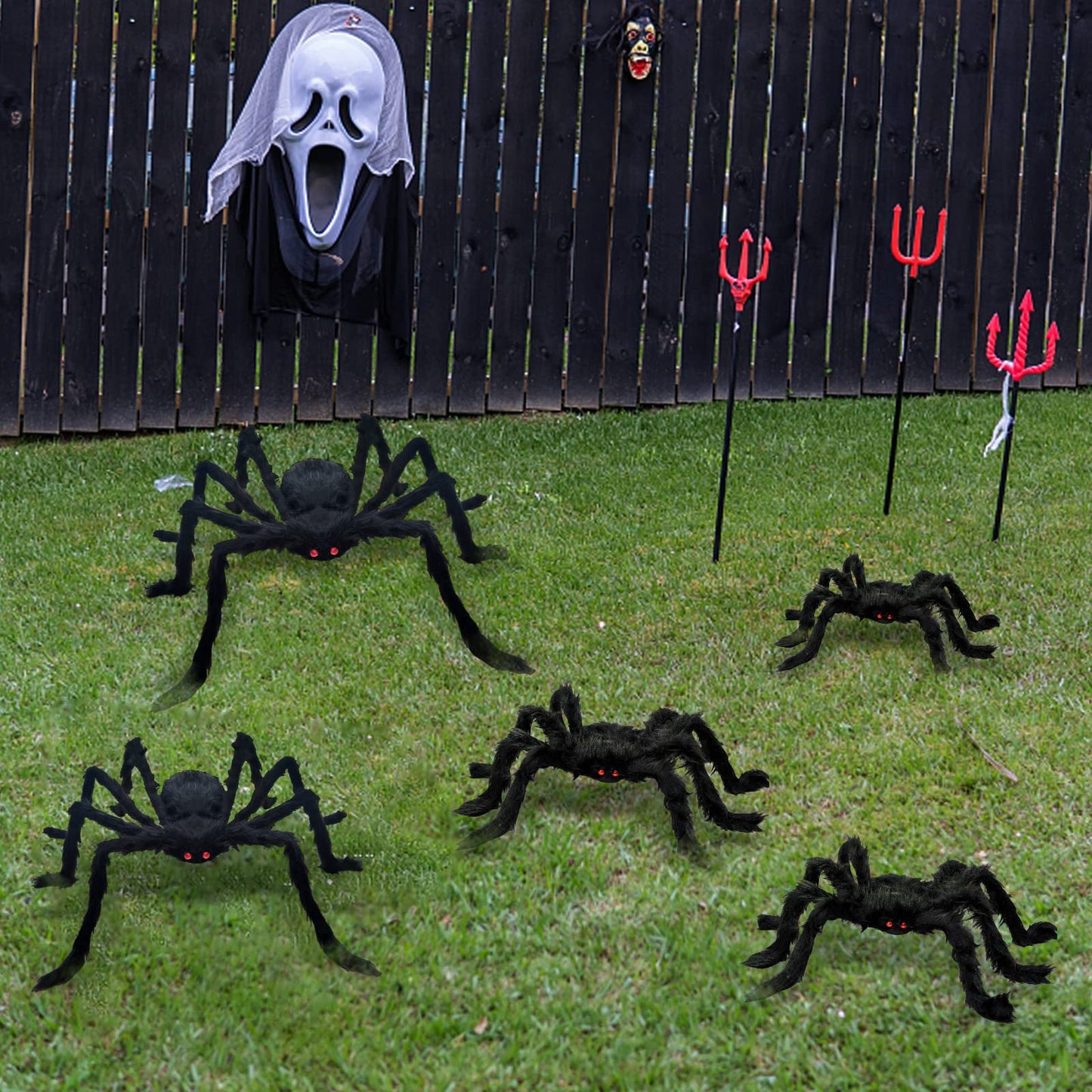 CH HAICHENG 5 Pcs Halloween Spiders Decorations, Realistic Spiders Halloween Decor Indoor Outdoor