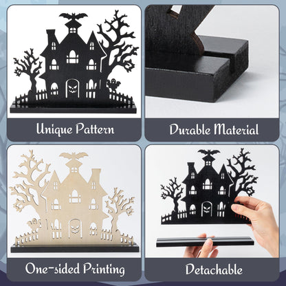 WATINC Halloween Wooden Centerpiece Decorations - 5Pcs Silhouette Haunted House Wood Tabletop Decor, Black Sketch Ghost Pumpkin Boo Detachable Tiered Tray Signs Tables Topper for Home Kitchen Party