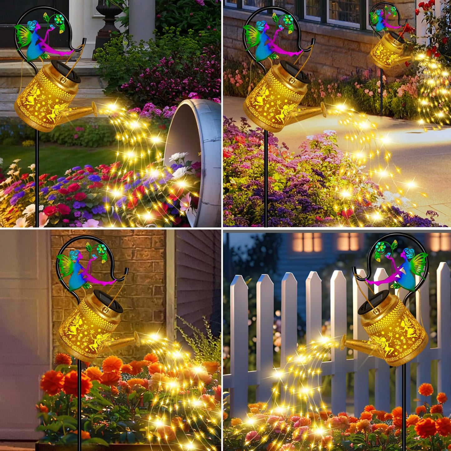 Solar Watering Can Lights Outdoor Garden Decor, Large Fairy Hanging Lantern with Shepherd Hook, Waterproof Garden Lights for Outdoor Landscape Pathway Yard, Mothers Day Gifts for Mom Grandma