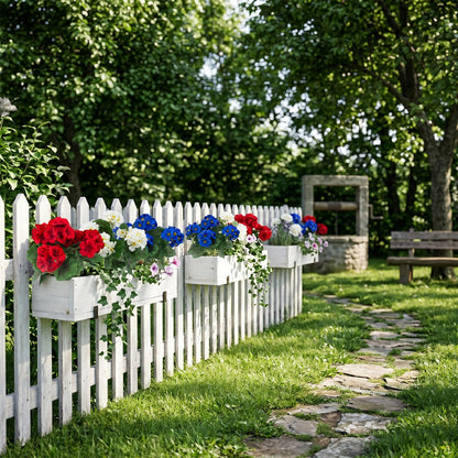Hananona 6 Pcs Artificial Geranium Flowers for Outdoors Geranium Silk Flowers Outdoor UV Resistant Plants Faux Patriotic Flowers for 4th of July Home Kitchen Table Centerpieces Decor (6, RedWhiteBlue)