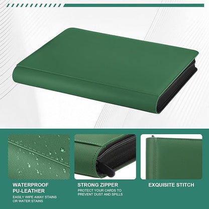 16 Pocket Toploader Binder,Holds 640 Top Loaders,Top Loader Binder for 3" x 4"Rigid Cards,Sleeves Card Collection Binder,20 Double Sided Pages,Compatible with Trading & Sports Holder (16Dark Green)