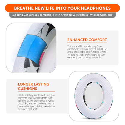 WC Freeze for Arctis Nova - Hybrid Fabric Cooling Gel Replacement Earpads for Arctis Nova Pro Wired, Nova 7, 5, 4, 3, 1 - Made by Wicked Cushions (Does Not Fit Nova Pro Wireless) | 90's White