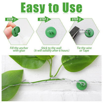 WILLBOND Plant Anchor Kit, 80 Pcs Vine Anchors 5 Pack Silicone Adhesive Sealant Garden Tie Tape Metal Wire Wire Cutters for Spring Trellis Vine and Stucco Brick Wall Climbing Plants Supplies(Green)