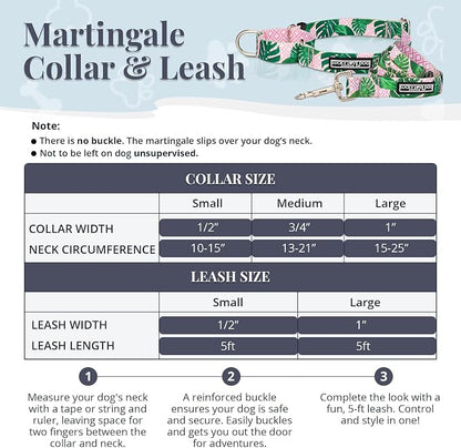 Lucky Love Dog Martingale Dog Collar & Leash - Adjustable, No-Slip, Durable, Comfortable, Soft Webbing, & Stylish Patterned Collar & Leash Set for Male and Female Dogs - Laguna Mart Combo, Large