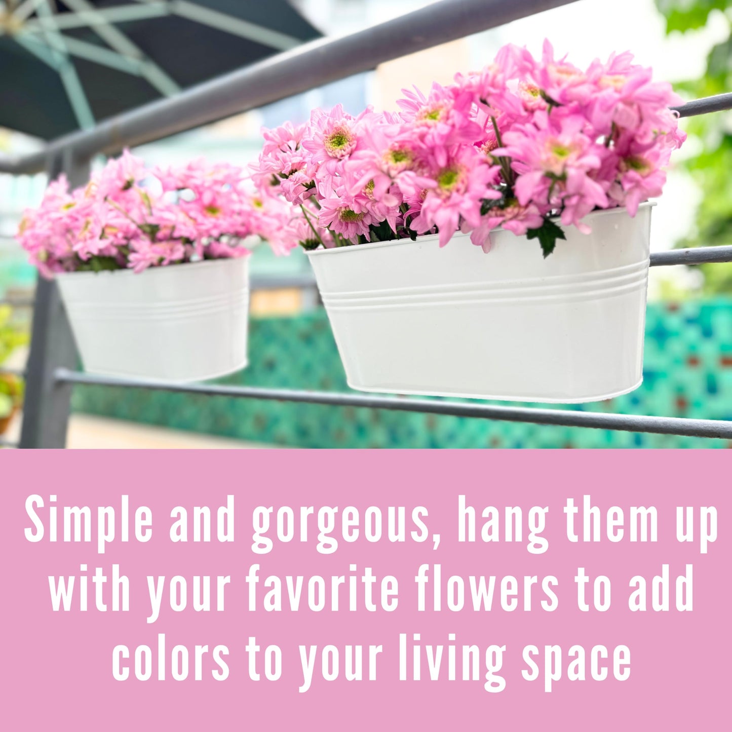 LaLaGreen Planter Boxes Outdoor (15 Pack, 11.8 Inch) White Metal Iron Hanging Flower Pots Deck Railings Rails Fence Buckets Countryside Boho Style Wall Mount Window Box Plant Holder Hooks Porch Decor