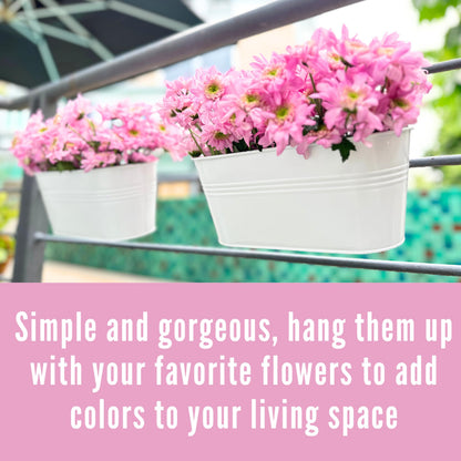 LaLaGreen Planter Boxes Outdoor (15 Pack, 11.8 Inch) White Metal Iron Hanging Flower Pots Deck Railings Rails Fence Buckets Countryside Boho Style Wall Mount Window Box Plant Holder Hooks Porch Decor