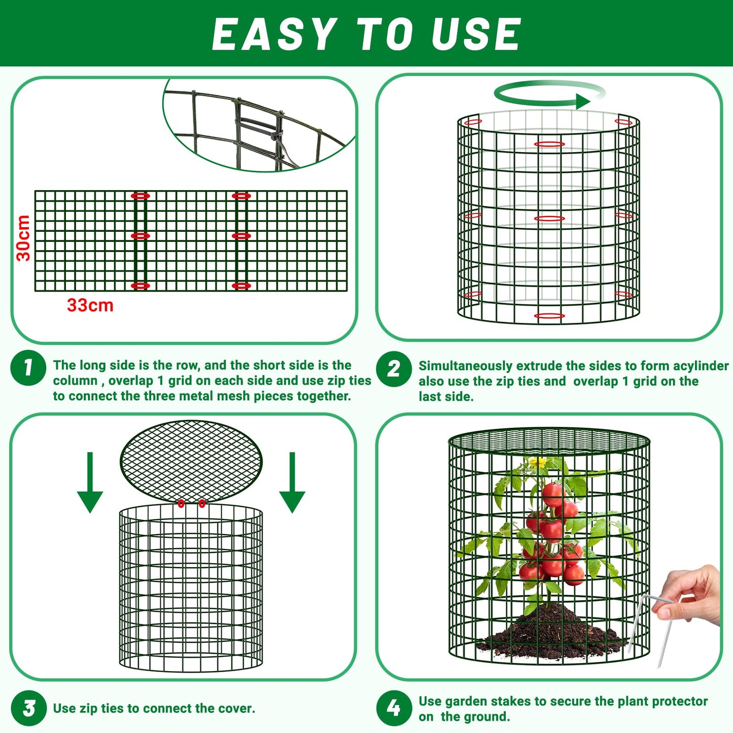 UNIFAMILY 6pcs Plant Protectors from Animals with 2 Round Covers 13 x 11.8IN, Metal Plant Cages for Outdoor Plants, Chicken Wire Cage, Plant Protectors for Keeping Bunny Chicken Squirrels Birds Out