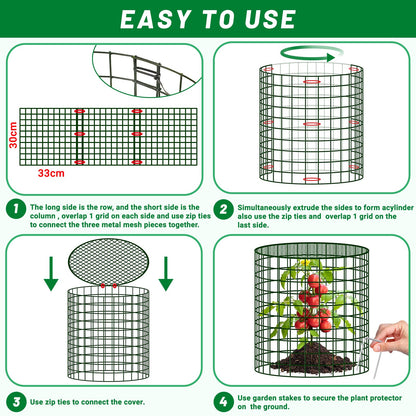 UNIFAMILY 6pcs Plant Protectors from Animals with 2 Round Covers 13 x 11.8IN, Metal Plant Cages for Outdoor Plants, Chicken Wire Cage, Plant Protectors for Keeping Bunny Chicken Squirrels Birds Out