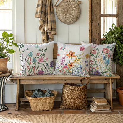 ONFAON Spring Summer Pillow Covers 20x20 Set of 4,Floral Seasonal Summer Outdoor Decoration Pillowcase Linen Cushion Cover for Couch Sofa