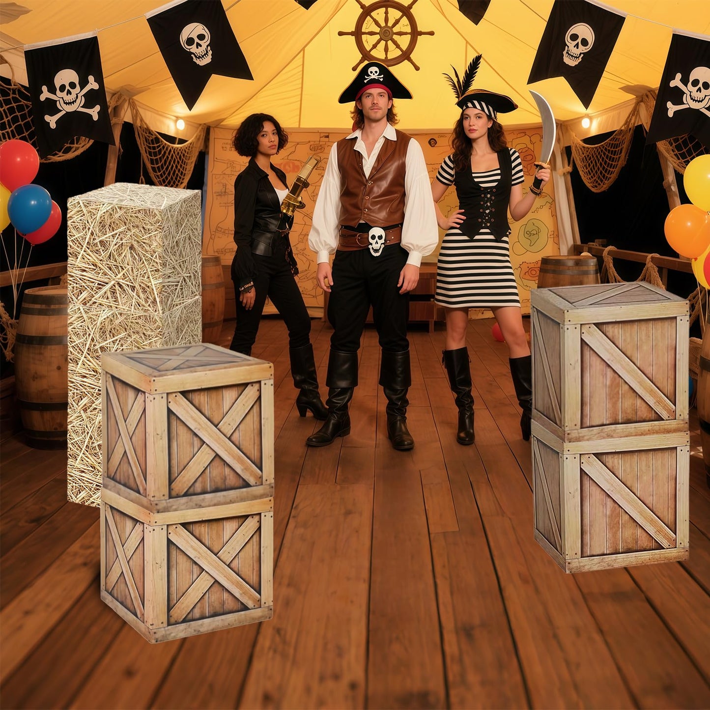 Zeivvnef 7 Pcs Hay Bales Cardboard Boxes Set Western Cowboy Party Decorations - Pirate Party Decorations, Western Wooden Grain Boxes, Fake Hay Photo Booth Props Straw Boxes for Fall Harvest Halloween