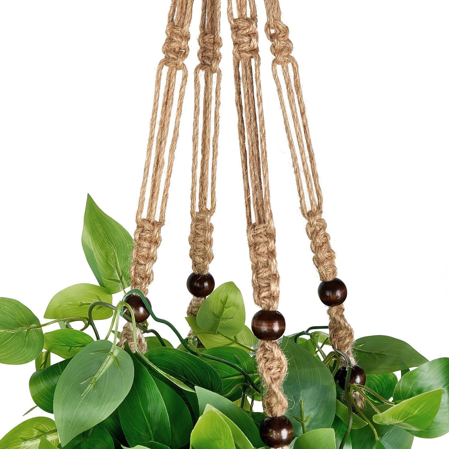 Mkono Fake Hanging Plant with Pot, Artificial Plants for Home Spring Decor Indoor Macrame Plant Hanger with Faux Vine Hanging Planter Greenery for Bedroom Bathroom Kitchen Office, Brown (Pothos)