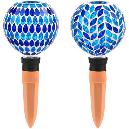 VOREEN Blue Mosaic Self Watering Globes 2 Pack, 500ml Handmade Glass Terracotta Plant Spikes, Automatic Self Watering Devices for Indoor Outdoor Pots, Decorative Water Saver Gift for Garden Lovers