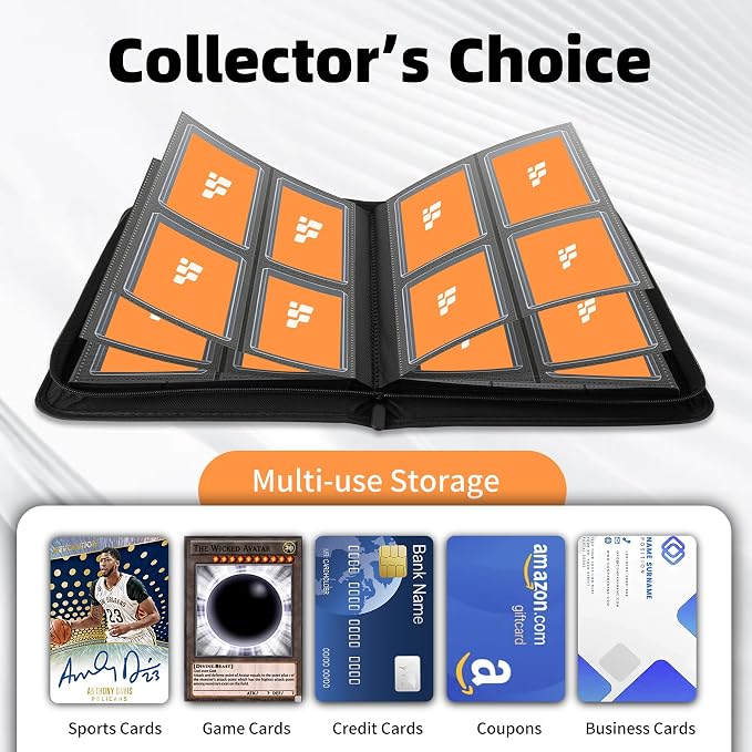 Top Loader Binder, Holds 112 Cards in 3"x4" Toploaders, Trading Card Binder 4 Pocket for TCG, MTG, YGO, Game Cards, Sports Cards(Orange)